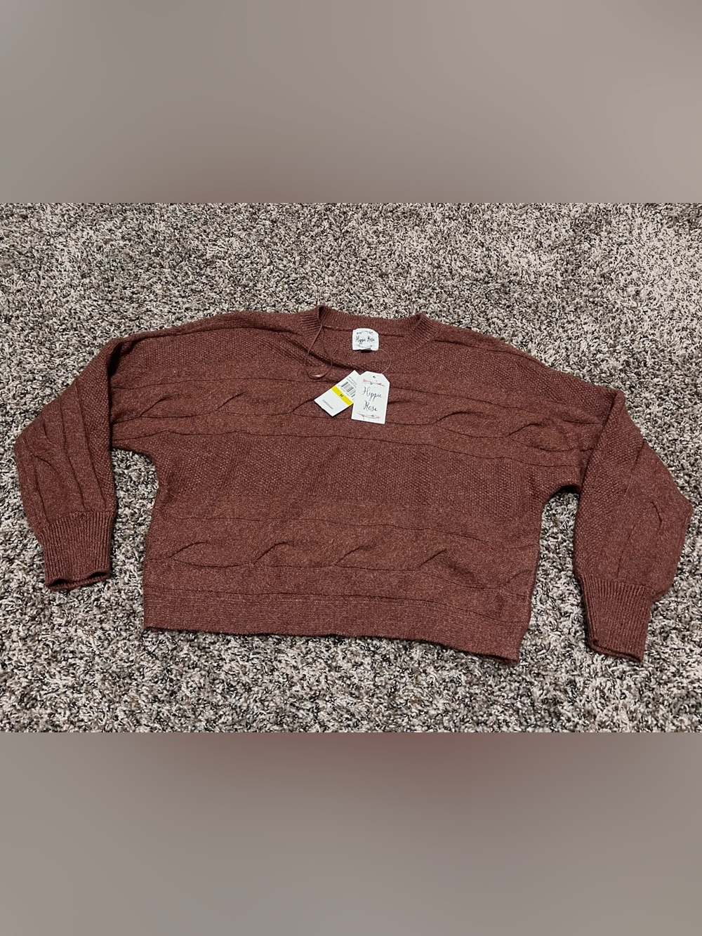 NWT Hippie Rose Women's Burnt Pink Cable Crewneck Sweater Sz Medium